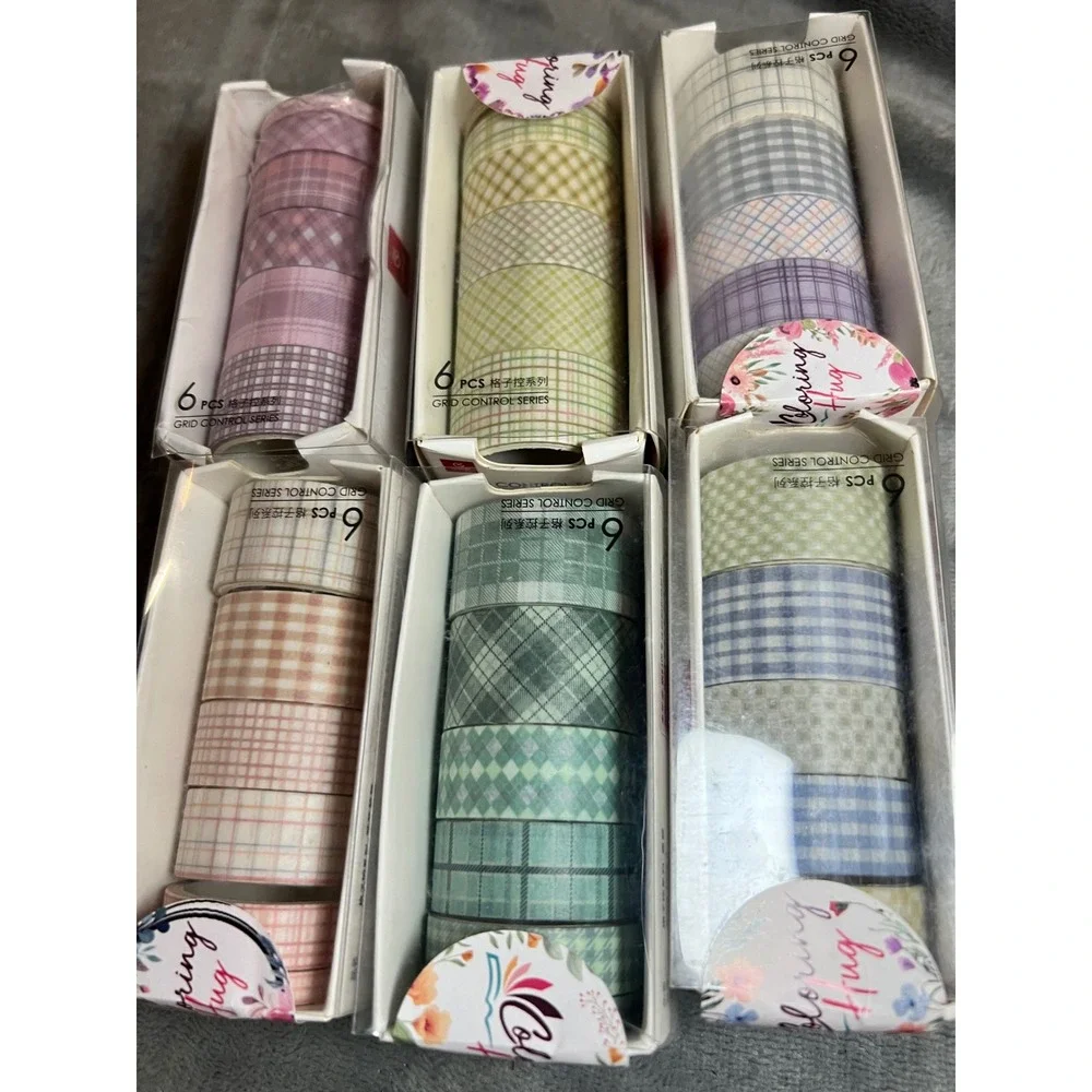 36 Rolls Washi Tape Set Grid Control Series Plaid Gingham Pastel Journaling New